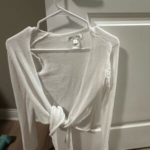 White House Black Market White Sheer Tie-Front Cardigan